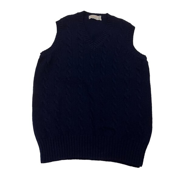 Braemar Men's Vintage Scottish  Wool Cable Front Vest, Navy, M - Picture 7 of 7